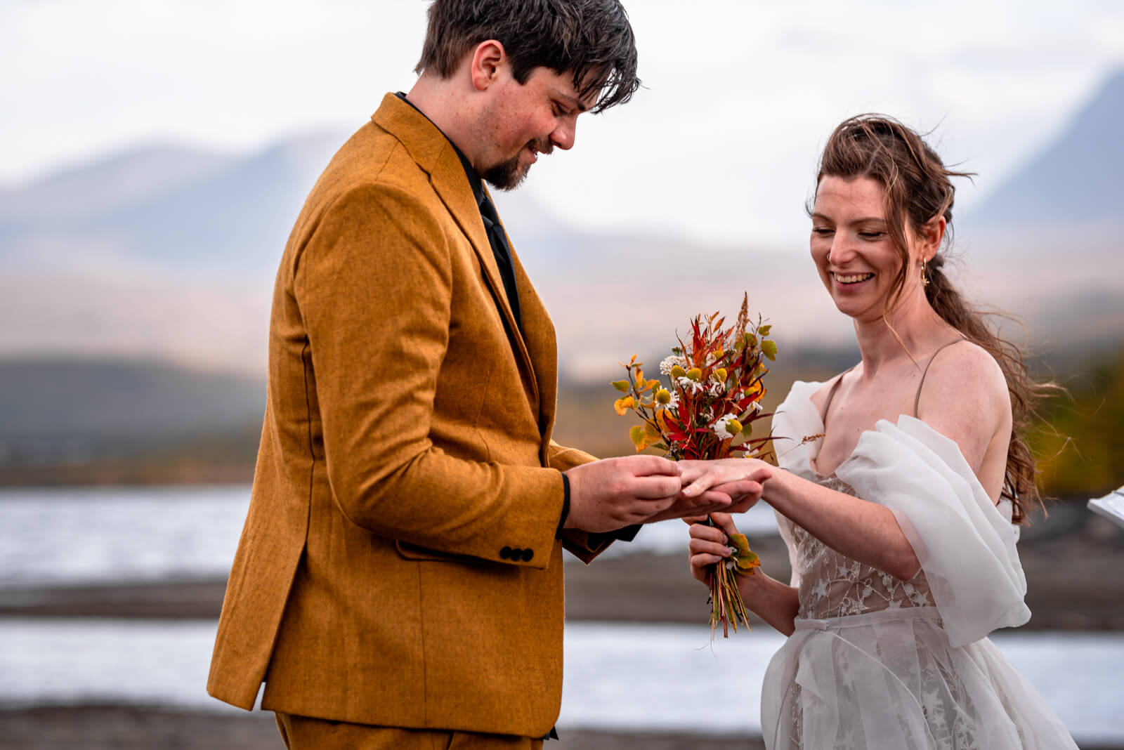 An eloping couple exchanges rings in Abisko national park