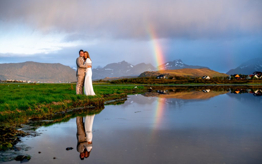 Lofoten islands can bring spectacular views with rainbow even at midnight