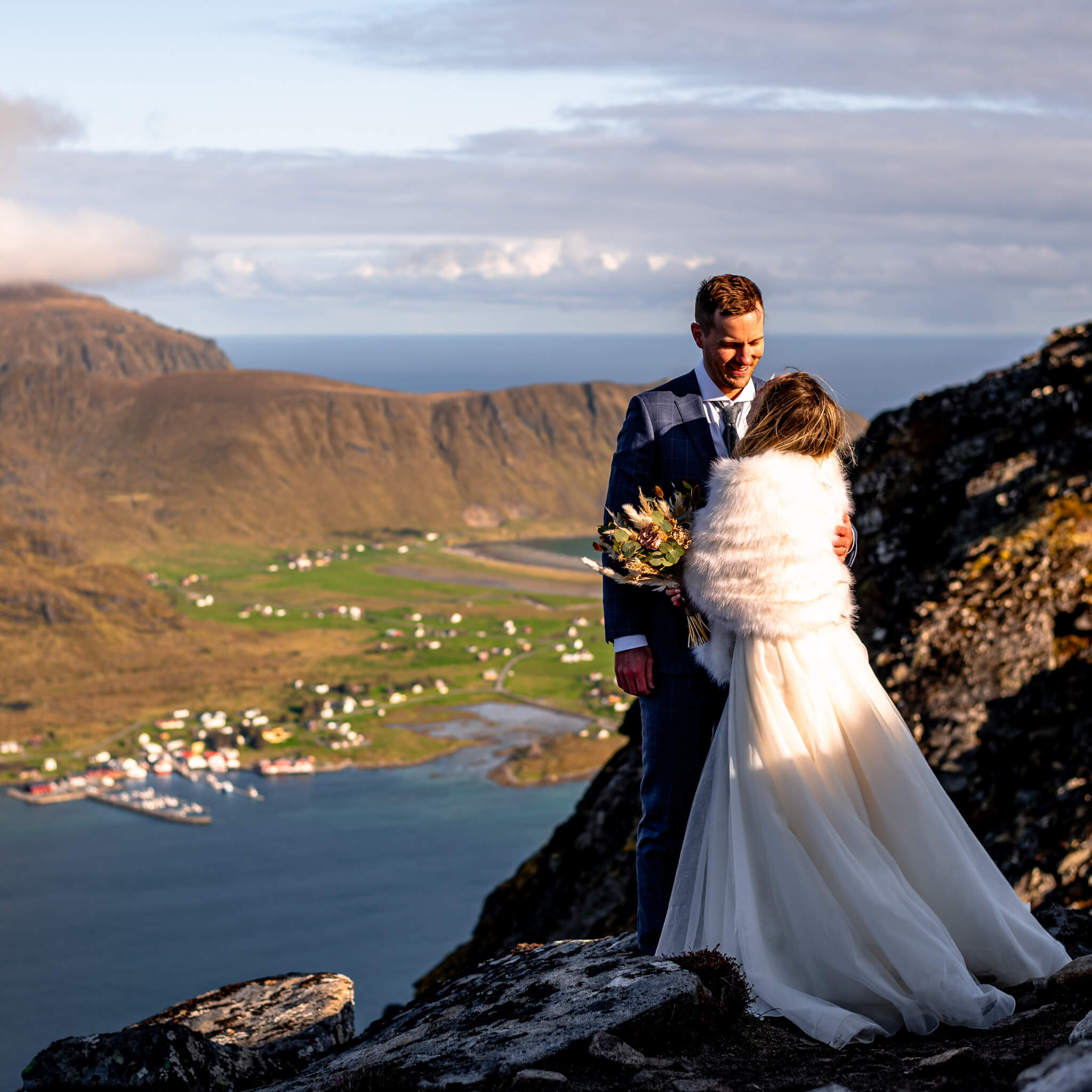 Elopement on a mountain top at Lofoten islands